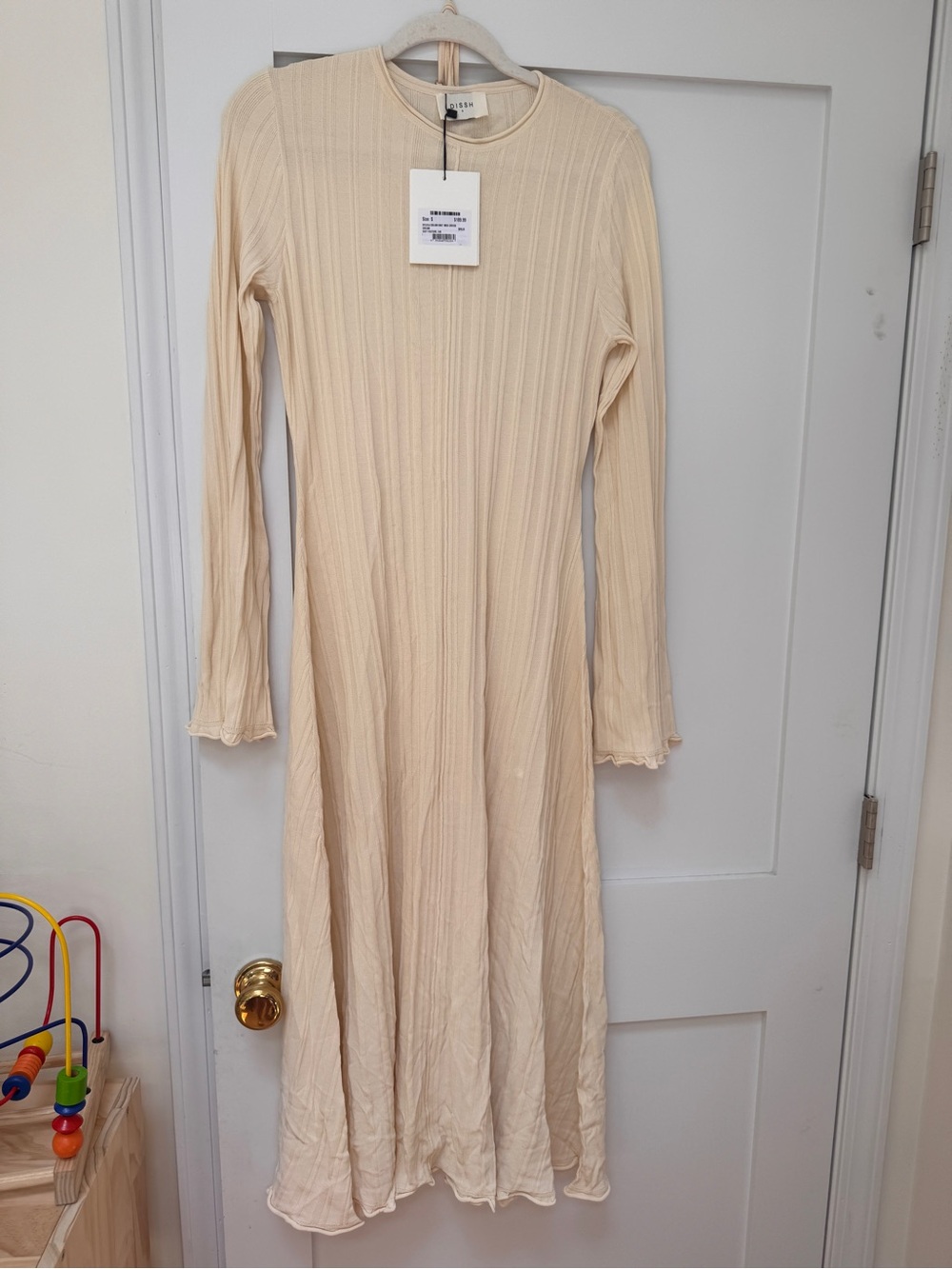 DISSH Cream Ribbed Knit Midi Dress